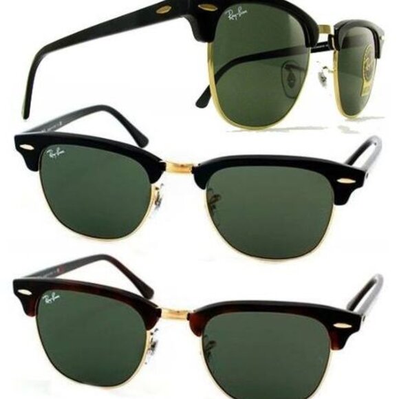 Ray-Ban RB3016-W365 Clubmaster  Black Frame Green Lenses 51mm Unisex Italy Made - Picture 3 of 12